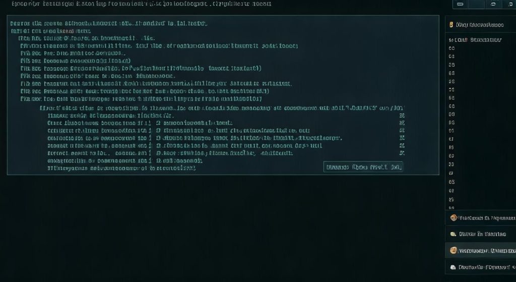 어두운 배경의 코드 에디터 화면, 프로그래밍 코드와 함께 오른쪽에 파일 탐색기 메뉴가 표시된 개발 환경 인터페이스