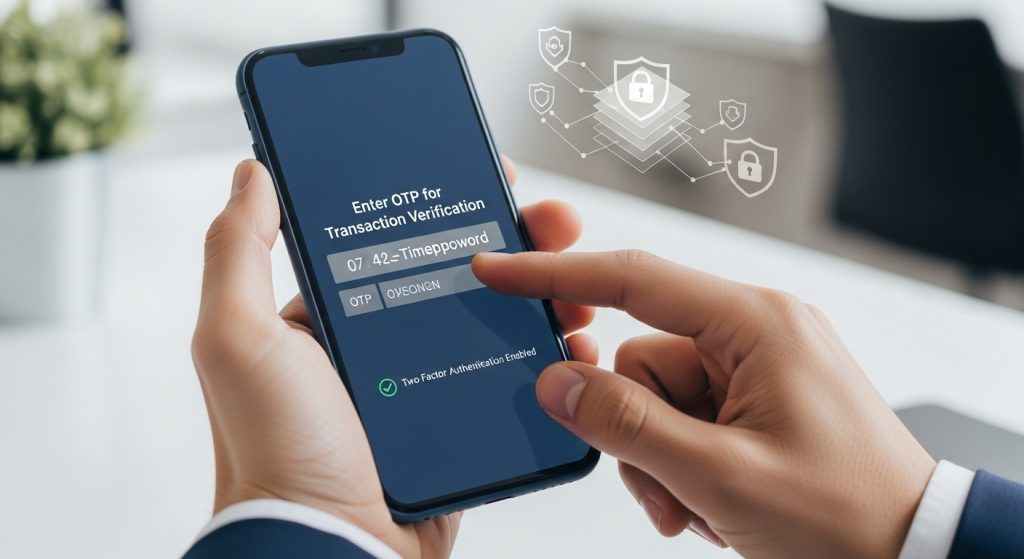 모바일 거래 인증을 위한 OTP 입력 2단계 인증 화면