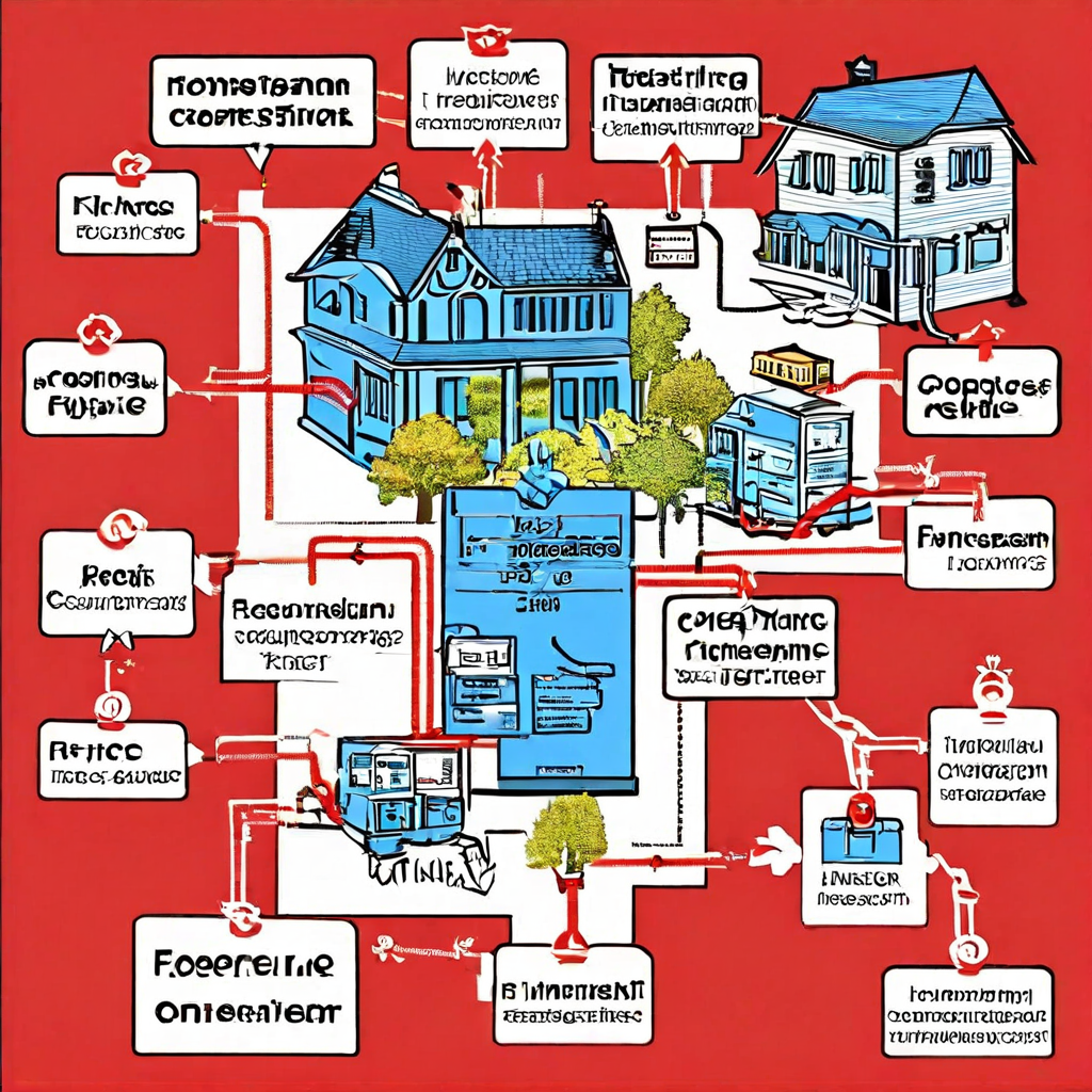 중앙의 '부동산 중개 수수료' 라벨에서 과다청구나 숨겨진 요금 같은 다양한 문제 유형이 가지처럼 뻗어 나가는 흐름도를 보여줍니다.