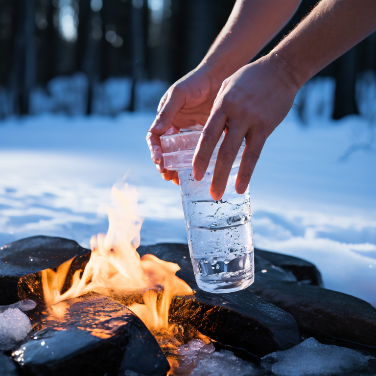 얼음으로 화상을 잘못 치료하는 모습과 시원한 흐르는 물로 올바르게 치료하는 모습을 대비하여 구성한 이미지입니다.