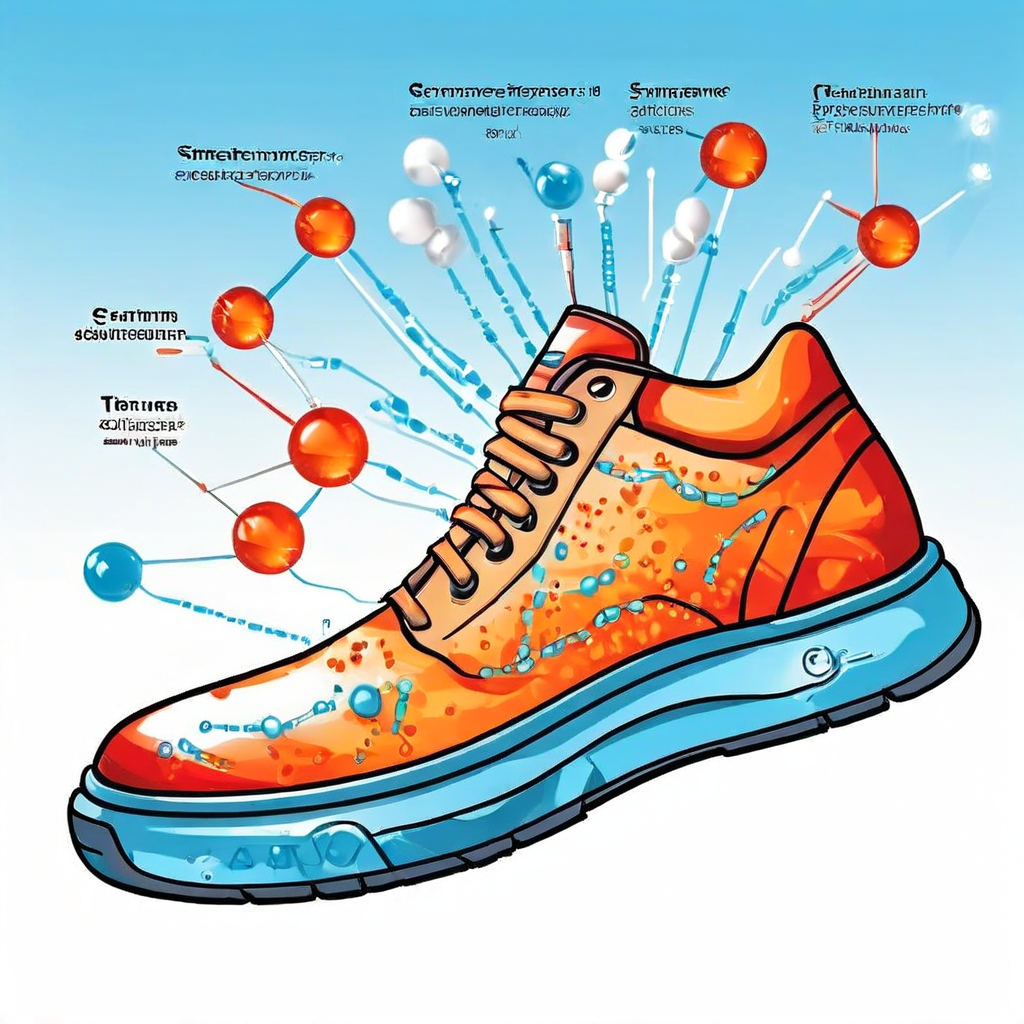 구두창에 붙은 껌을 열과 계면활성제 분자가 접착면을 공격하는 과정을 화살표로 설명한 과학적 실험 다이어그램입니다.