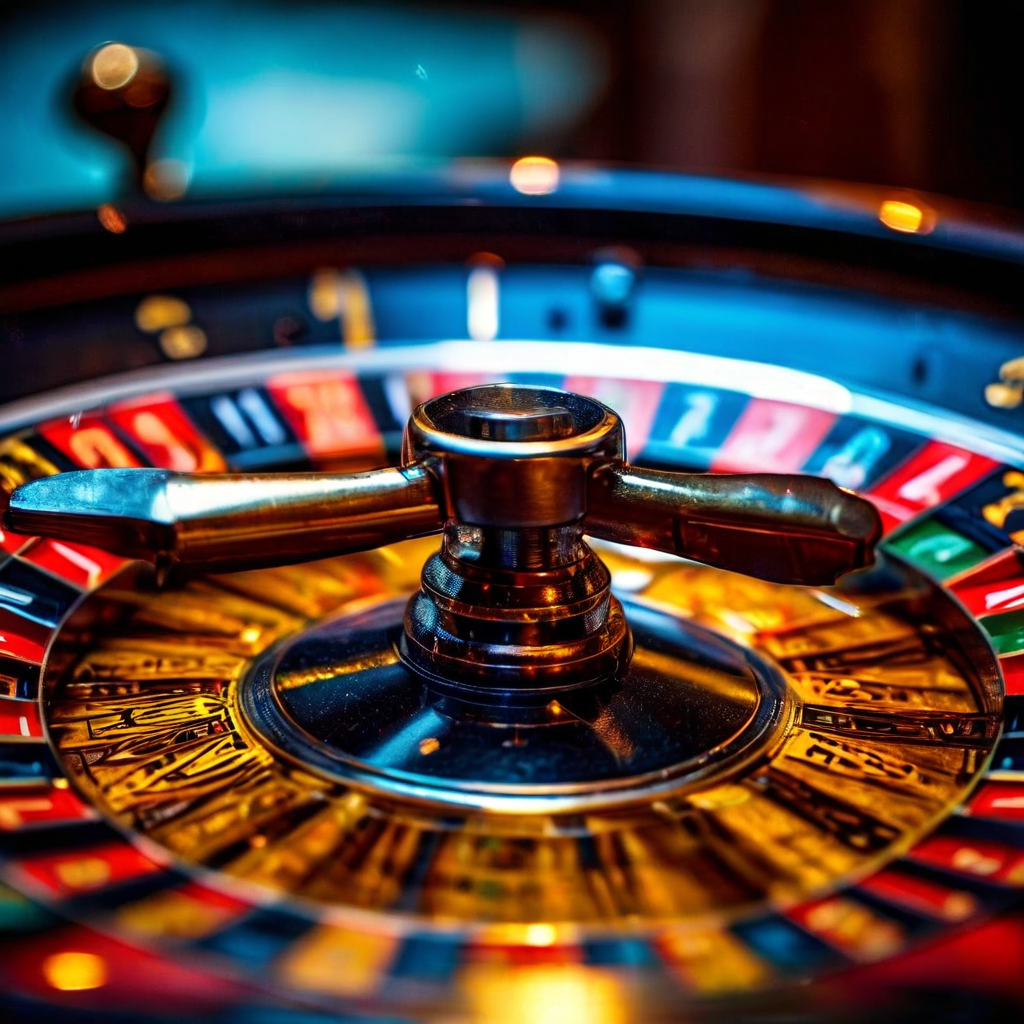 돌아가는 룰렛 휠의 클로즈업 속 흐릿한 숫자와 색상, 그리고 그 표면에 비친 당황하고 속아 넘어가는 듯한 인간의 눈빛을 통해 도박의 불확실성과 심리적 속임수를 시각적으로 표현한 이미지입니다.