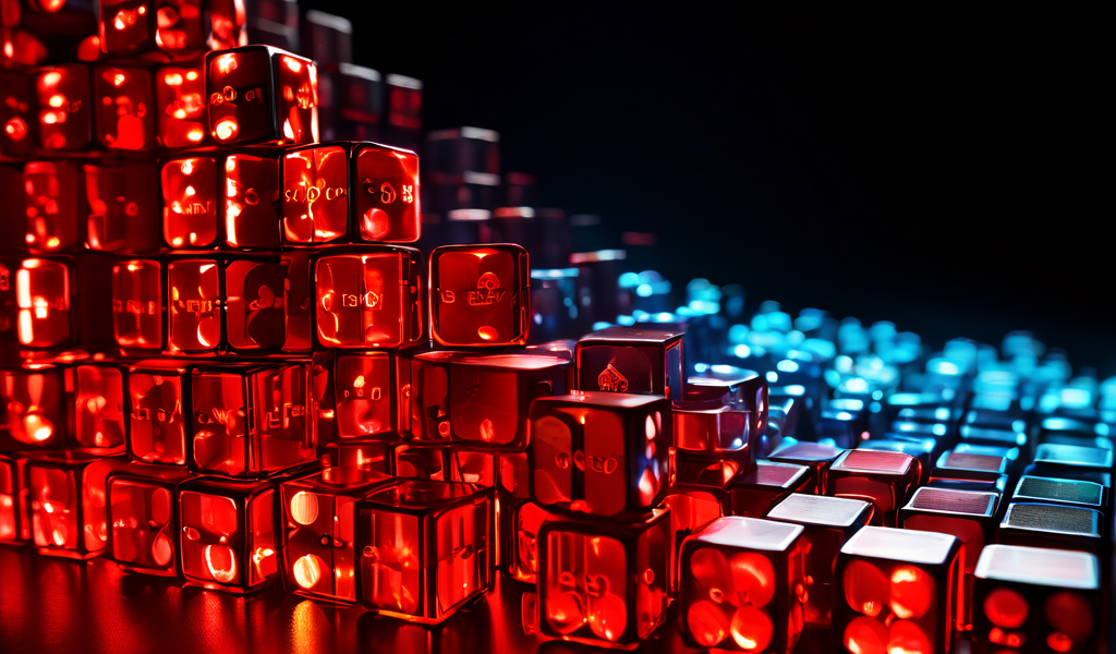 공중에서 무작위로 흩어지는 600개의 주사위가 질서 있는 막대그래프로 변환되며 확률과 통계의 균등한 결과 분포를 시각적으로 표현한 이미지입니다.