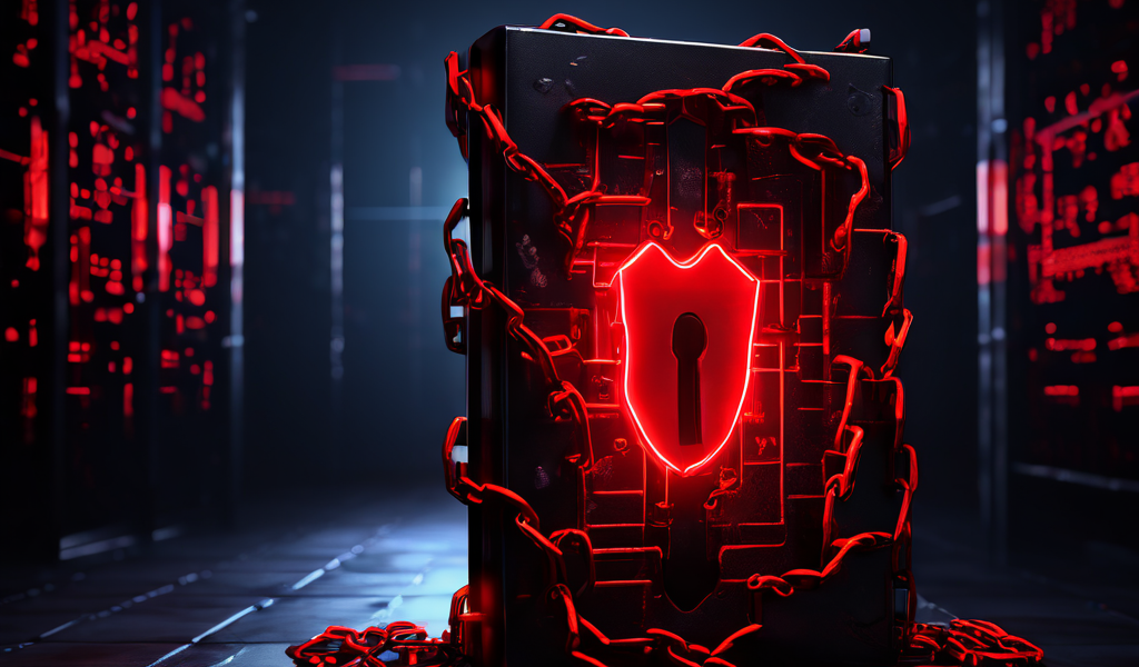 세션 인증 실패를 의미하는 붉은색으로 빛나는 끊어진 체인과 디지털 자물쇠가 서버 보안의 중요성을 강조하며 어두운 서버실 배경에 표현된 이미지입니다.