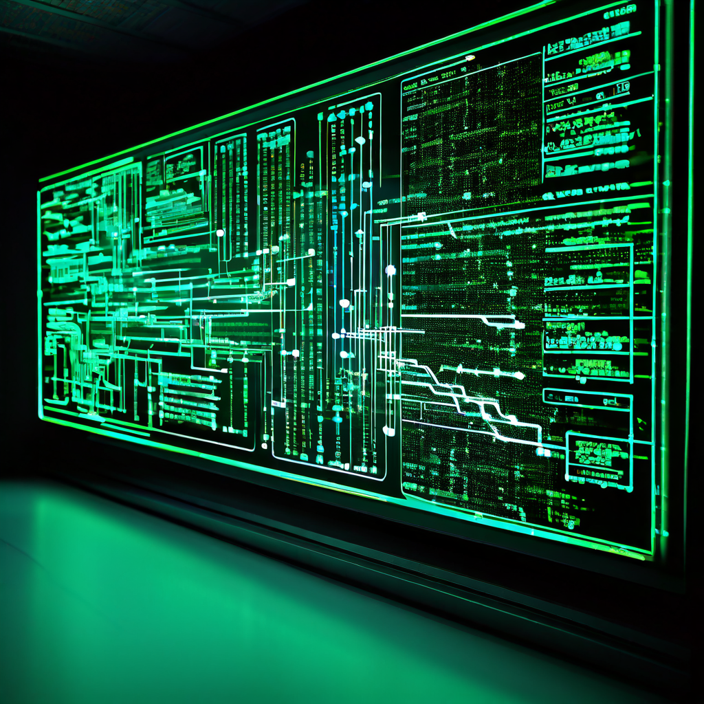 데이터 채널 혼잡 분석 및 최적 경로 선택 알고리즘의 작동 원리를 설명하는 진단 화면으로, 복잡한 네트워크에서 녹색으로 강조된 하나의 최적화된 경로를 식별하는 과정을 보여줍니다.