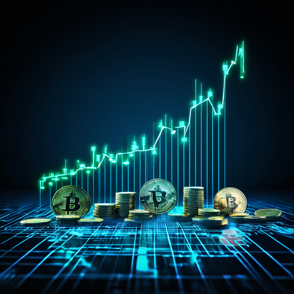 경제 침체와 디지털 시대의 재정적 불안정을 상징적으로 표현한 이미지로, 약해진 와이파이 신호 모양의 하락하는 경제 그래프와 함께 달러와 동전이 디지털 잡음 속으로 사라지는 모습을 보여줍니다.