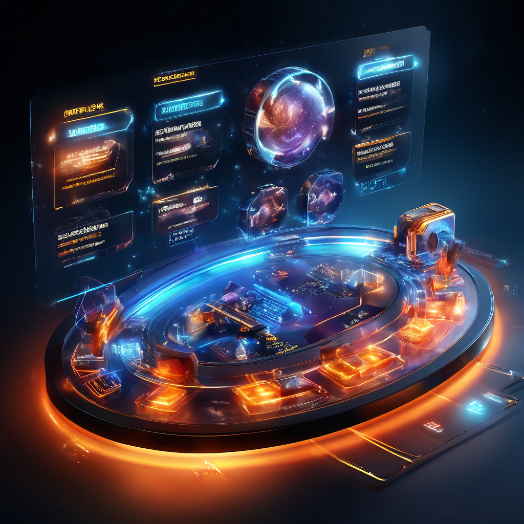 Abstract digital dashboard showing past game round history with layered interface glow, data paths, and secure online service...